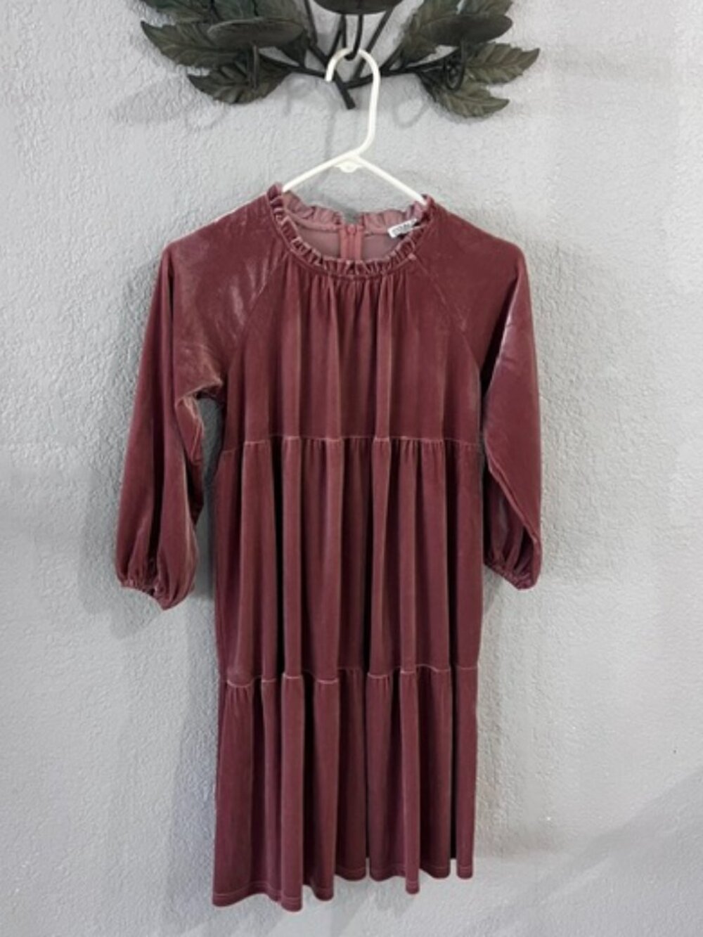Girls Vintage-Style Rose Velvet Tiered Dress (Size 8Y)